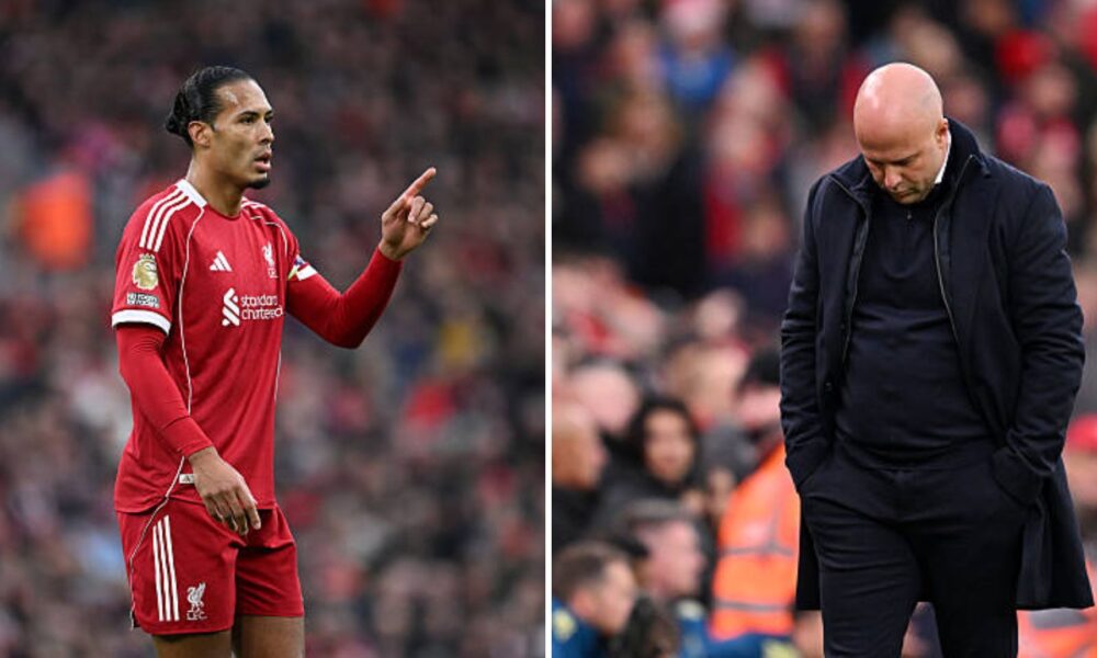 Split image of Virgil van Dijk and Liverpool manager Arne Slot