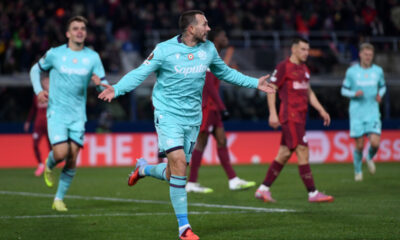 BOLOGNA, ITALY - NOVEMBER 27: Federico Bernardeschi of Bologna FC celebrates after scoring his team third goal during the UEFA Europa League 2025/26 League Phase MD5 match between Bologna FC 1909 and FC Salzburg at Stadio Renato Dall
