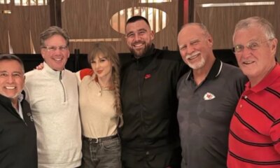 Taylor Swift Cuddles Up With Fiance Travis Kelce And Dad Scott