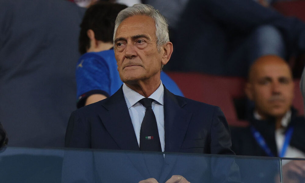 BOLOGNA, ITALY - JUNE 4: President Gabriele Gravina of the FIGC looks on during the international Friendly match between Italy and Turkiye at Renato Dall