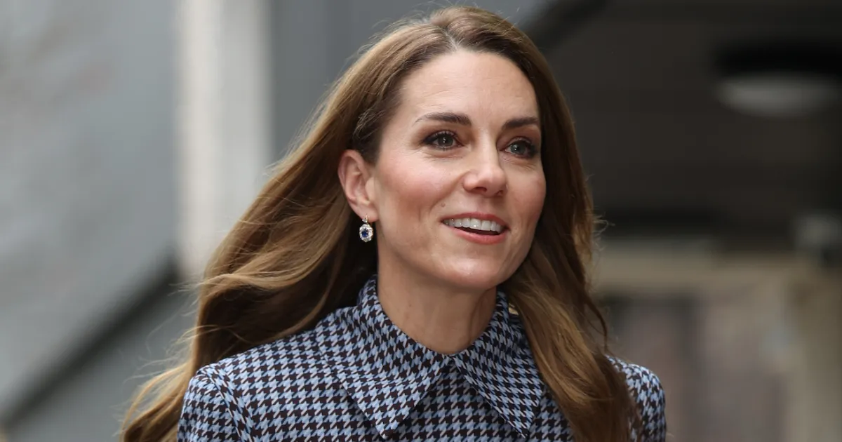 Kate Middleton Wows in Blue Houndstooth Dress for Charity Outing