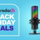 HyperX QuadCast 2 S microphone against a cyan TechRadar deals background