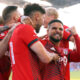 TORONTO, ON - JULY 23: Jonathan Osorio #21 of Toronto FC celebrates a goal with Lorenzo Insigne (R) #24 and teammates in an MLS game against Charlotte FC at BMO Field on July 23, 2022 in Toronto, Ontario, Canada. (Photo by Vaughn Ridley/Getty Images)