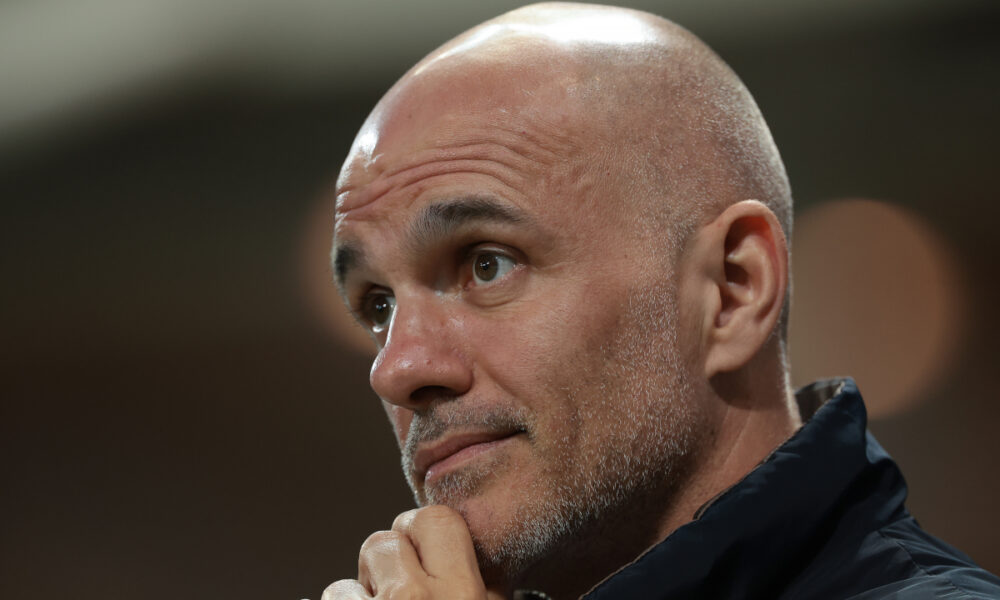 BERGAMO, ITALY - APRIL 15: Luca Percassi Vice Chairman of Atalanta BC reacts as he looks on prior to kick off in the Serie A TIM match between Atalanta BC and Hellas Verona FC - Serie A TIM at Gewiss Stadium on April 15, 2024 in Bergamo, Italy. (Photo by Jonathan Moscrop/Getty Images)