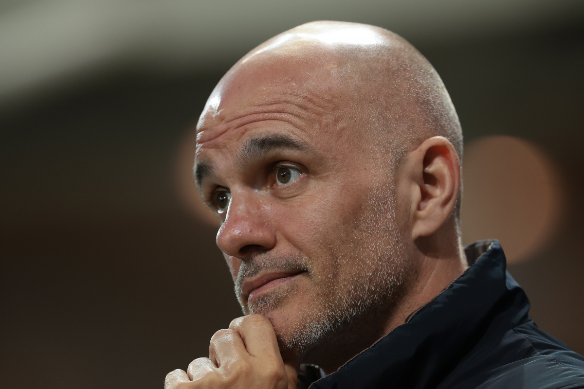 BERGAMO, ITALY - APRIL 15: Luca Percassi Vice Chairman of Atalanta BC reacts as he looks on prior to kick off in the Serie A TIM match between Atalanta BC and Hellas Verona FC - Serie A TIM at Gewiss Stadium on April 15, 2024 in Bergamo, Italy. (Photo by Jonathan Moscrop/Getty Images)