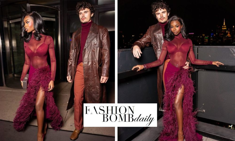 Fashion Bomb Couple: Olandria Carthen Coordinated with Beau Nicolas Vansteenberghe in a Maroon Bronx and Banco Look with Femme LA Heels