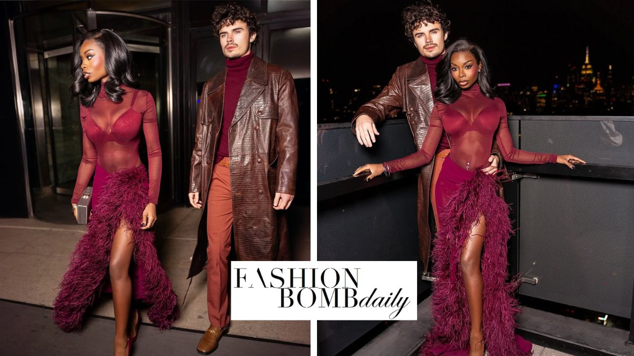 Fashion Bomb Couple: Olandria Carthen Coordinated with Beau Nicolas Vansteenberghe in a Maroon Bronx and Banco Look with Femme LA Heels