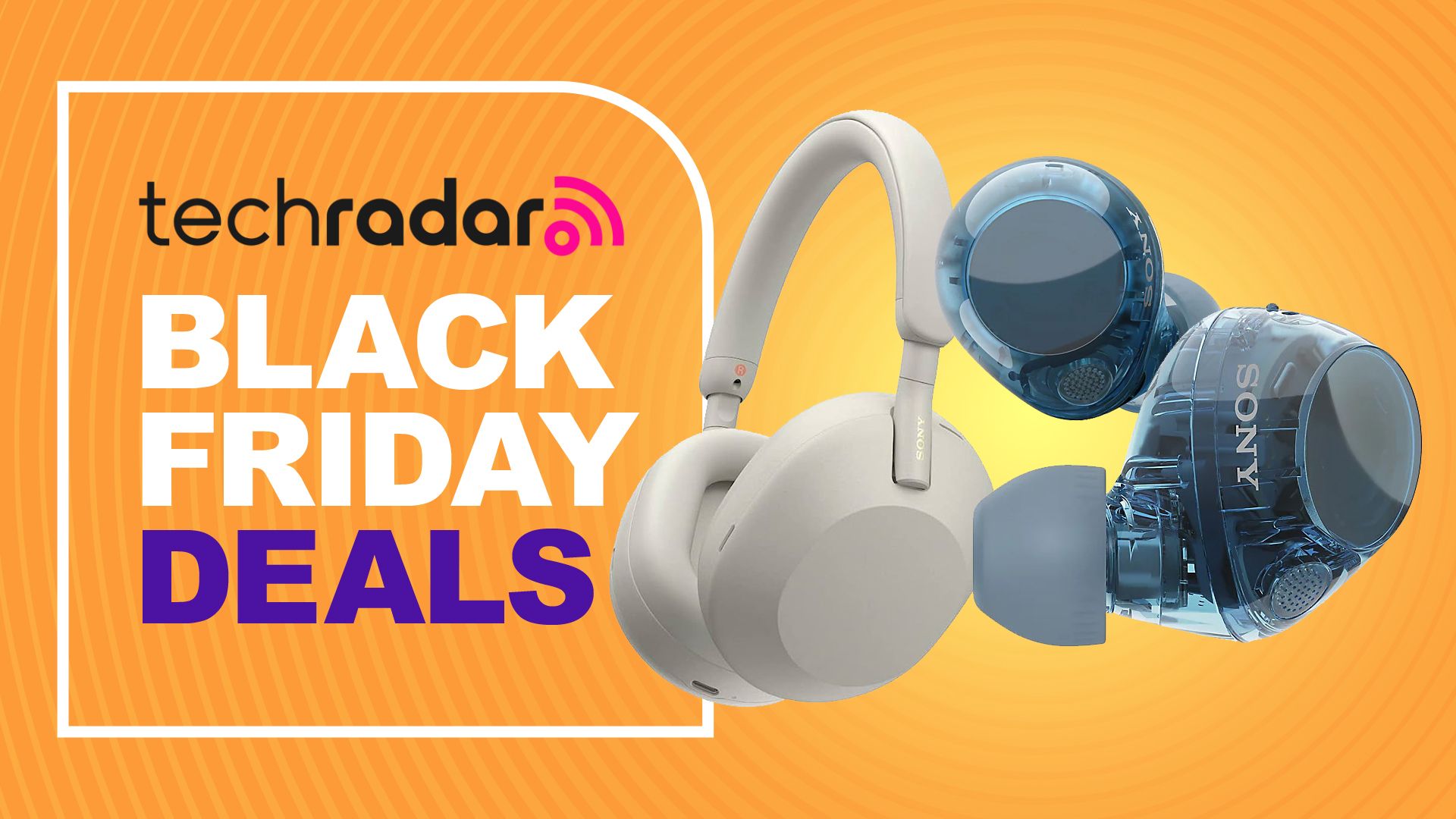 Sony headphones and earbuds with a sign saying &#039;Black Friday Deals&#039;