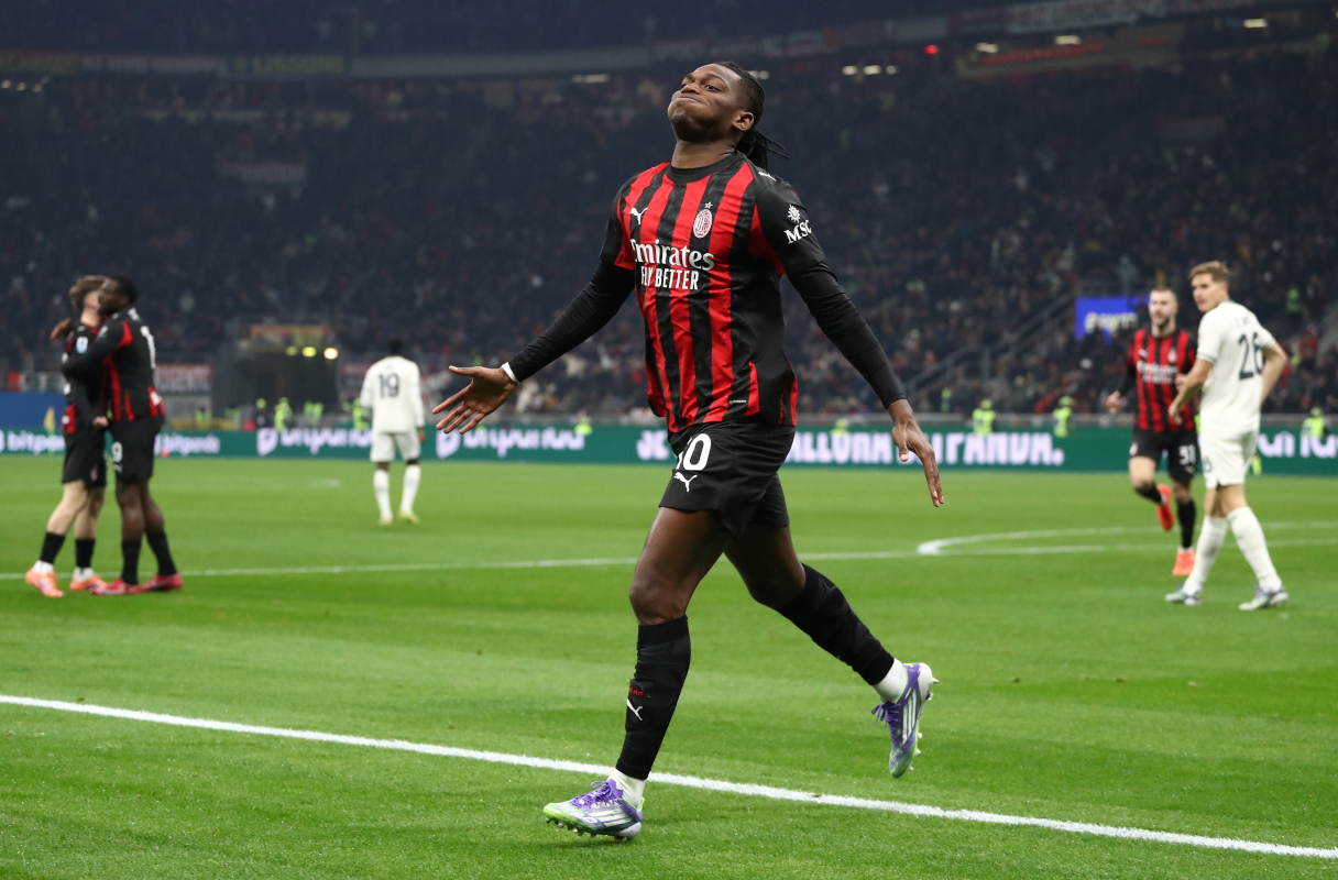 MILAN, ITALY - NOVEMBER 29: Rafael Leao of AC Milan celebrates scoring his team