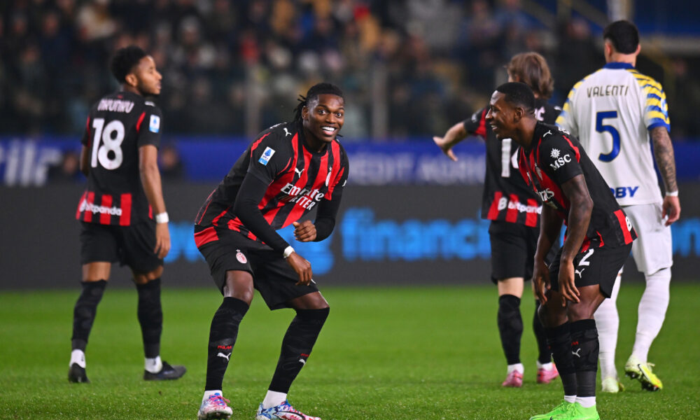 PARMA, ITALY - NOVEMBER 08: Rafael Leao of AC Milan celebrates scoring his team