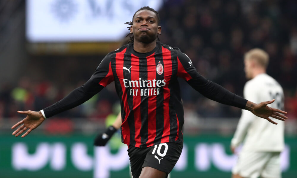MILAN, ITALY - NOVEMBER 29: Rafael Leao of AC Milan celebrates scoring his team