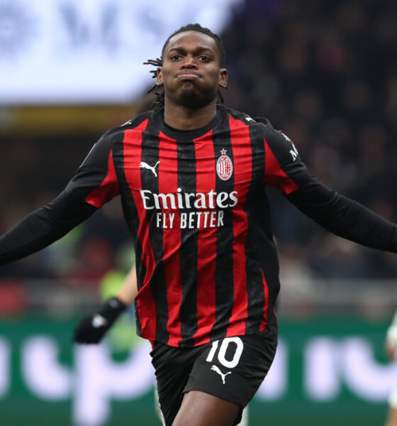 MILAN, ITALY - NOVEMBER 29: Rafael Leao of AC Milan celebrates scoring his team