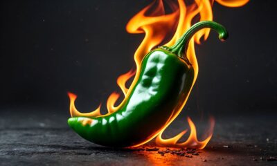 Green chli pepper on fire generated by AI