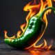 Green chli pepper on fire generated by AI