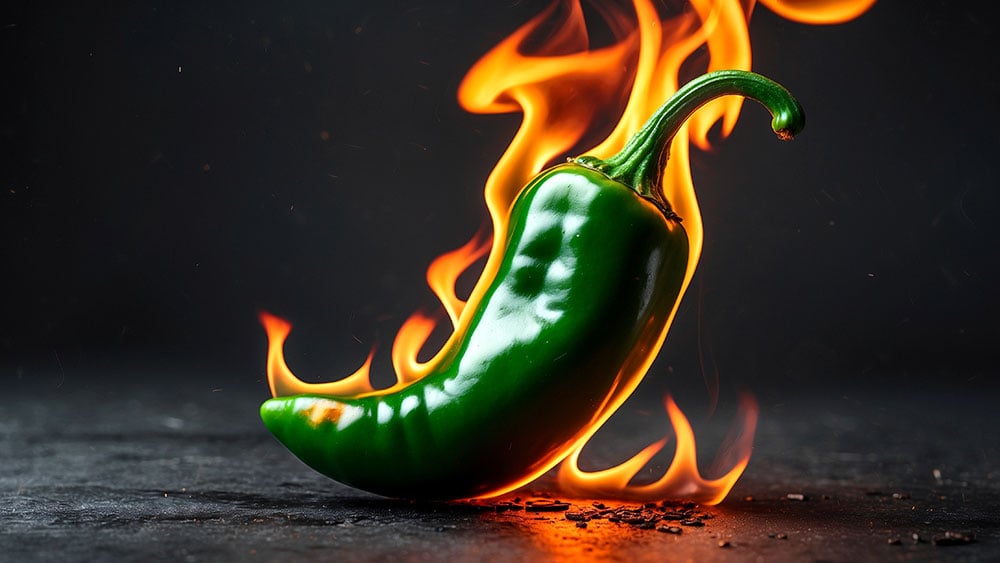 Green chli pepper on fire generated by AI