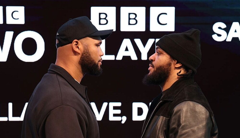 Frazer Clarke and Jeamie TKV square up with each other ahead of their fight for the British heavyweight title.