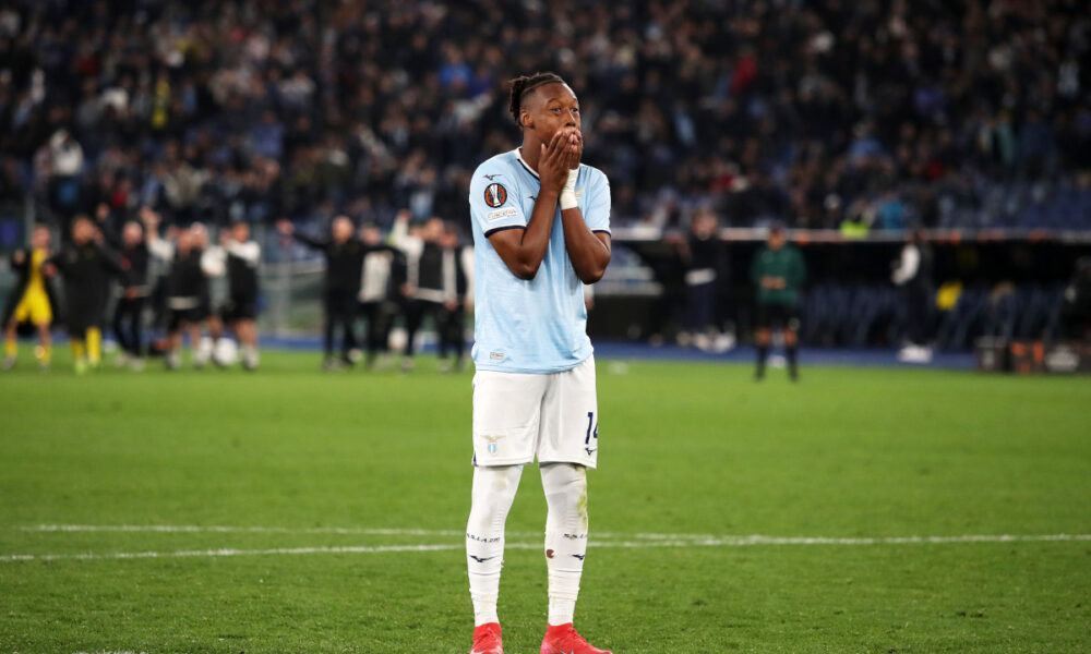ROME, ITALY - APRIL 17: Tijjani Noslin of Lazio reacts after he misses the team