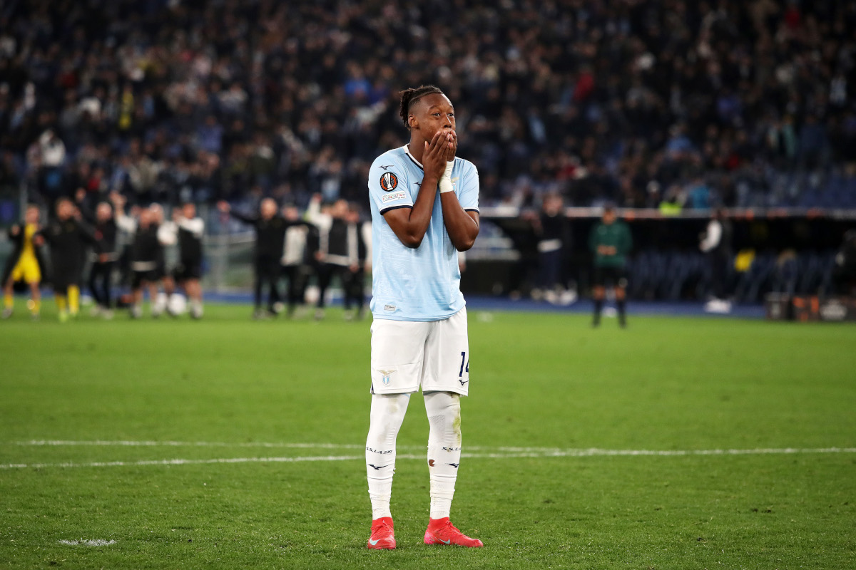 ROME, ITALY - APRIL 17: Tijjani Noslin of Lazio reacts after he misses the team