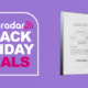 A reMarkable 2 and Marker Plus pen on a purple background next to a TechRadar badge reading &#039;Black Friday deals&#039;