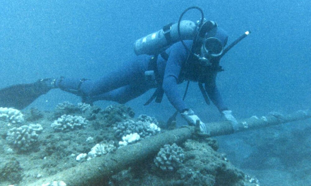 A SCUBA Diver Checks An Undersea Cable