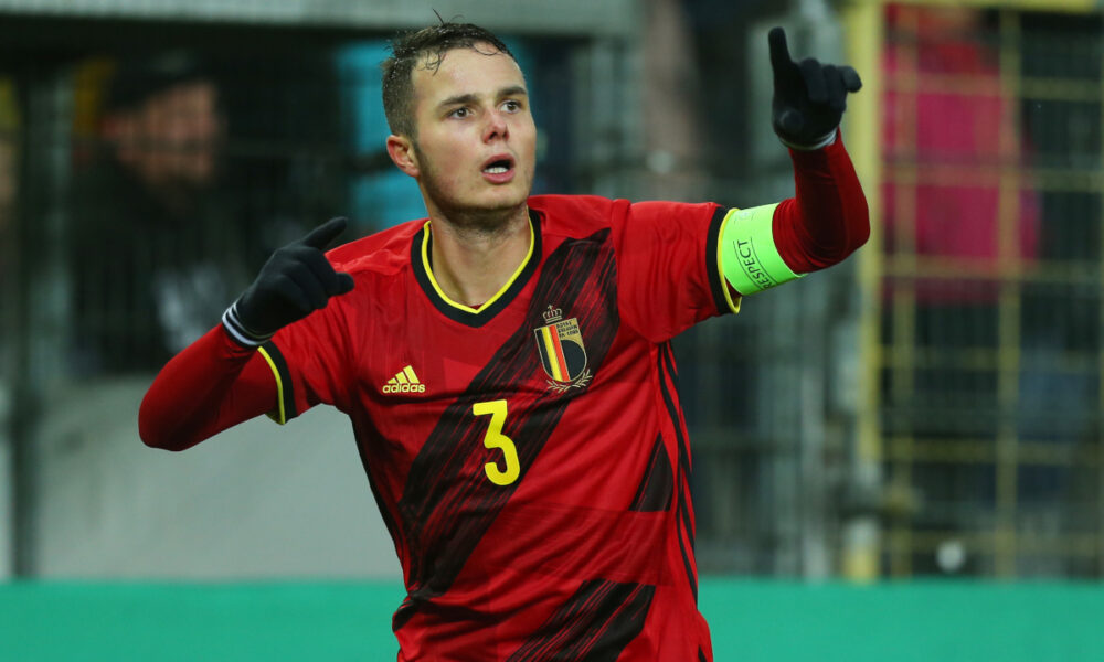 FREIBURG IM BREISGAU, GERMANY - NOVEMBER 17: Zinho Vanheusden of Belgium celebrates his goal during the UEFA Under 21 European Qualifier between Germany U21 and Belgium U21 at Schwarzwald-Stadion on November 17, 2019 in Freiburg im Breisgau, Germany. (Photo by Thomas Niedermueller/Getty Images for DFB)