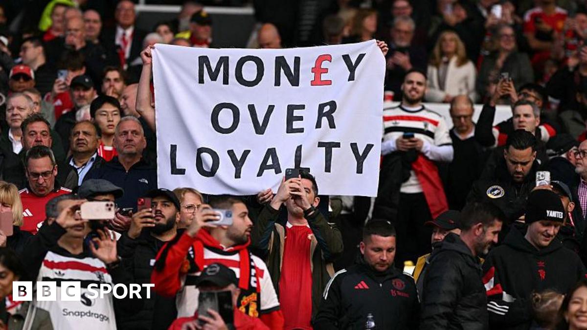 Manchester United fans with a banner complaining about raising prices