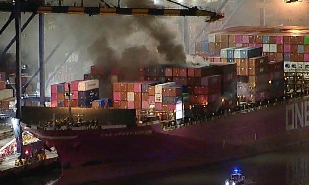 Fire erupts on container ship off Los Angeles