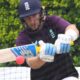 England batter Joe Root hitting a pink ball during a net session