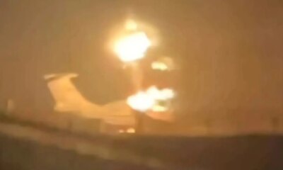 Moment Ukraine blows up secretive Russian laser plane as rare A-60 Soviet space weapon engulfed in flames at air base