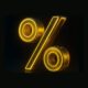 A gold percentage sign against a black background.