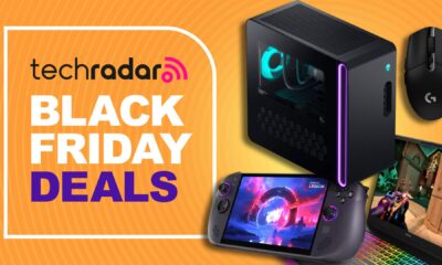 PC gaming hardware against an orange TechRadar deals background