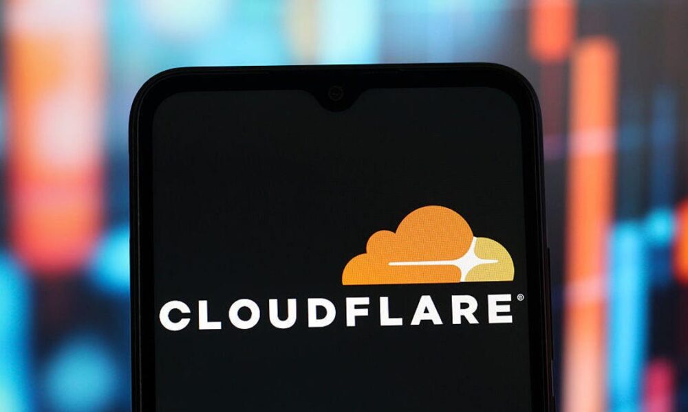 Cloudflare logo on a phone screen