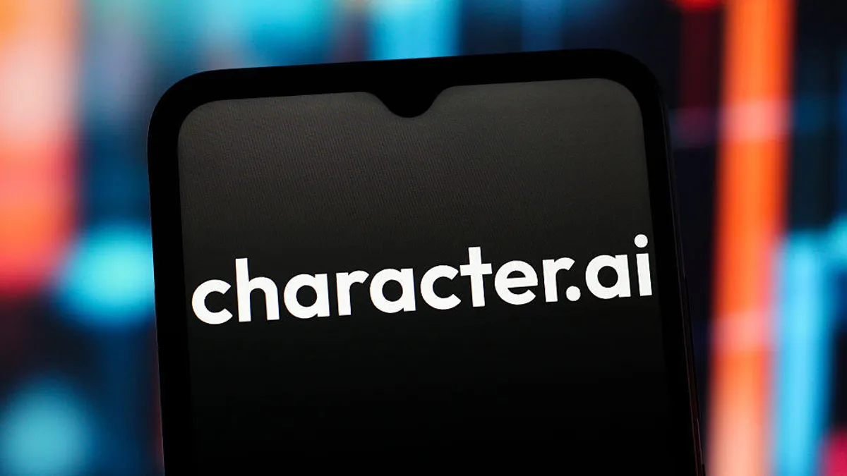The character.ai logo is seen on a black screen on a phone.