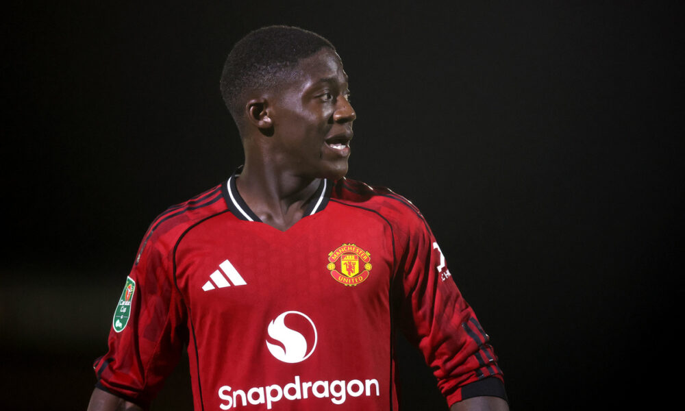 GRIMSBY, ENGLAND - AUGUST 27: Kobbie Mainoo of Manchester United looks on during the Carabao Cup Second Round match between Grimsby Town and Manchester United at Blundell Park on August 27, 2025 in Grimsby, England. (Photo by George Wood/Getty Images) (Roma and Napoli links)