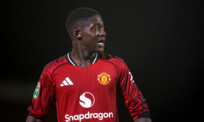 GRIMSBY, ENGLAND - AUGUST 27: Kobbie Mainoo of Manchester United looks on during the Carabao Cup Second Round match between Grimsby Town and Manchester United at Blundell Park on August 27, 2025 in Grimsby, England. (Photo by George Wood/Getty Images) (Roma and Napoli links)
