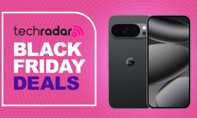 Google Pixel 10 Pro on a pink background. Text reads: TechRadar Black Friday Deals