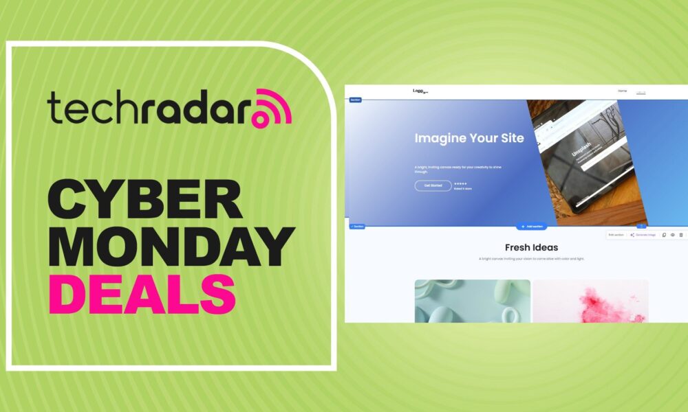 An image of a blank web page next to the phrase Cyber Monday deals