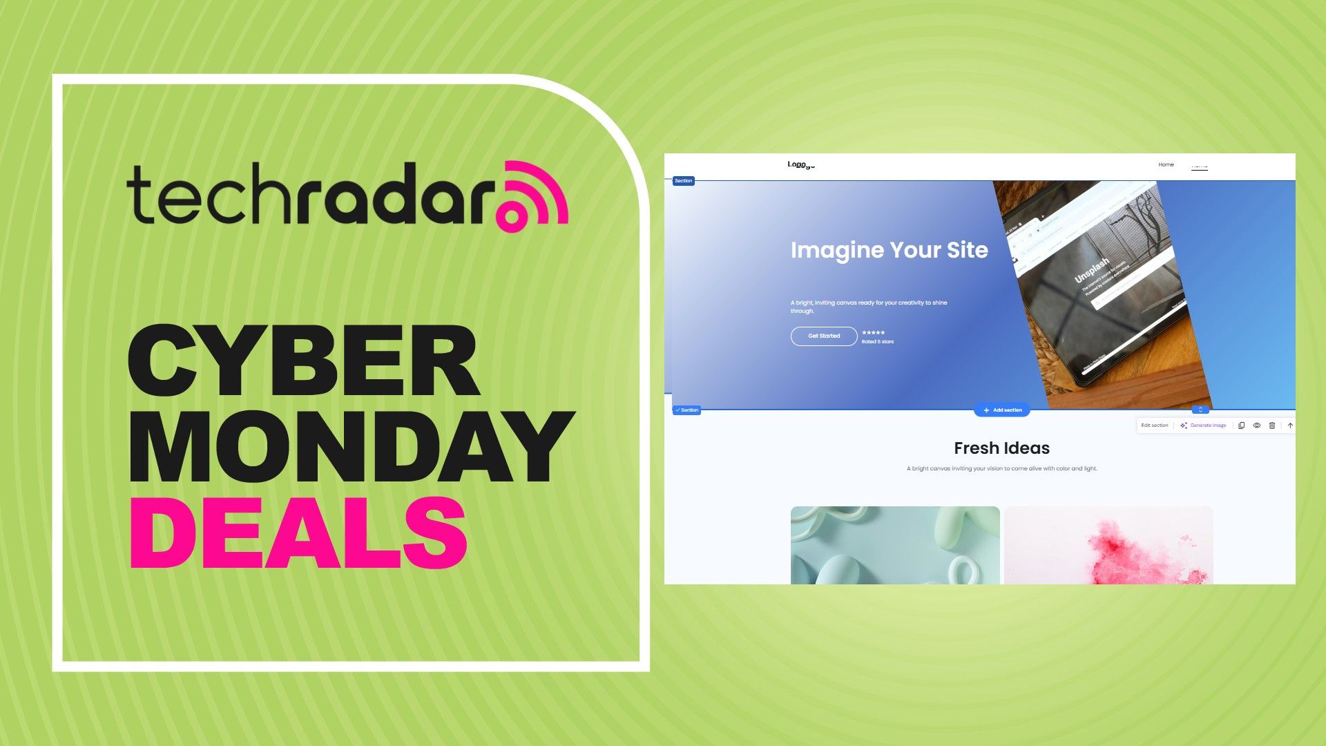 An image of a blank web page next to the phrase Cyber Monday deals