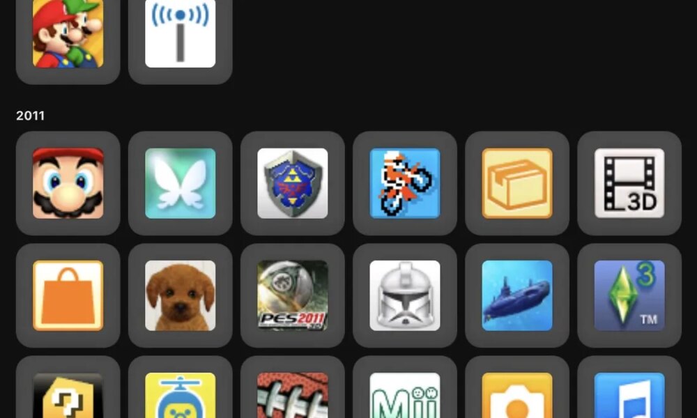 A set of icons for games from 2012 and 2011 in the Nintendo Store app