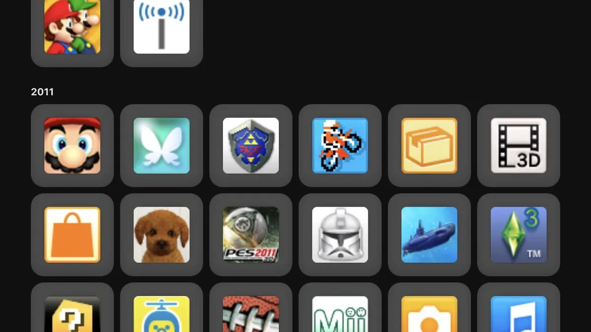 A set of icons for games from 2012 and 2011 in the Nintendo Store app
