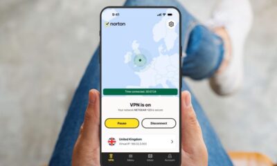 Norton VPN dashboard on a smartphone being held by a user