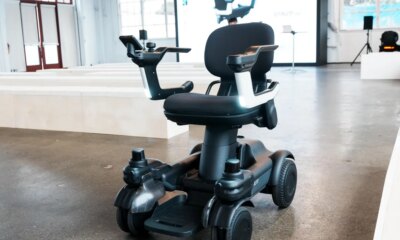 A black mobility scooter with sensors that allow it to navigate autonomously