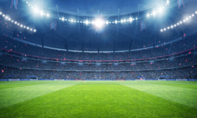 Football,Stadium,At,Night.,An,Imaginary,Stadium,Is,Modelled,And