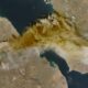 Satellite images show the ash cloud pushing over the Red Sea into Yemen and Oman. Pic: NASA/Reuters