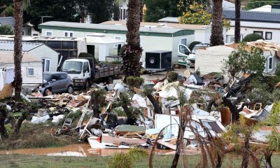 A destroyed campsite in the aftermath of Storm Claudia in Albufeira, in southern Portugal's Algarve region. Pic: AP