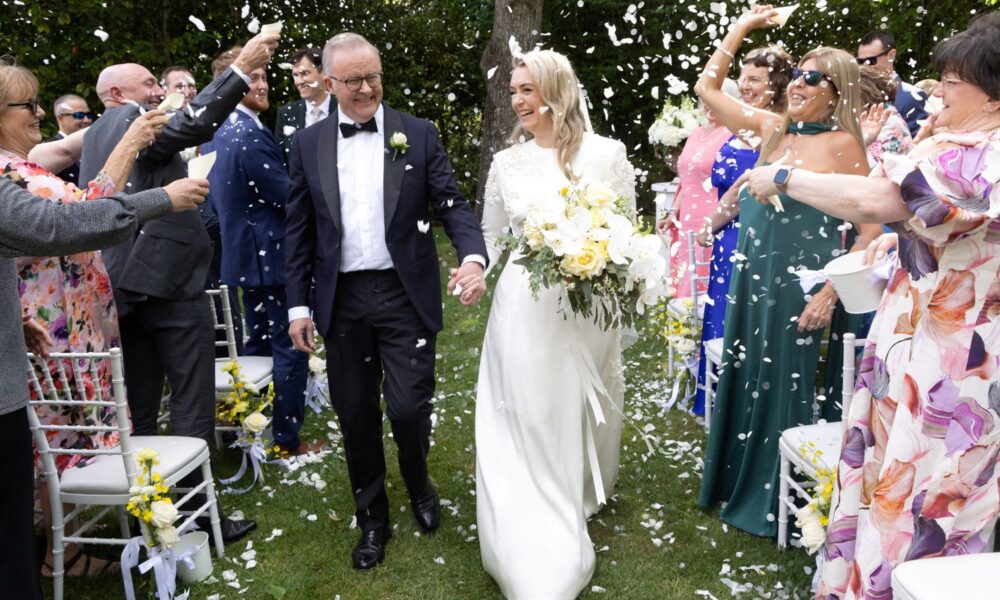 Celebrations as Anthony Albanese and Jodie Haydon get married in Canberra. Pic: Reuters