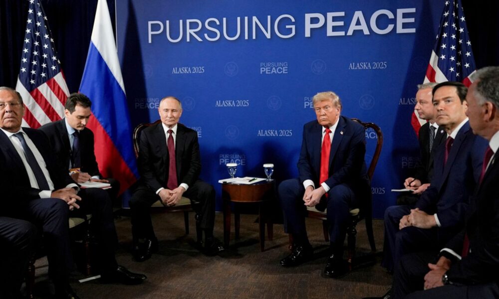 Donald Trump meeting Vladimir Putin in Alaska in August. Pic: AP