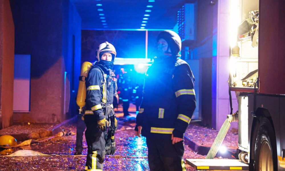 Drone strikes rocked Kyiv in the early hours of Tuesday. Pic: Ukrainian emergency services/Telegram