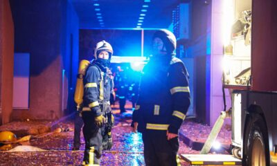 Drone strikes rocked Kyiv in the early hours of Tuesday. Pic: Ukrainian emergency services/Telegram