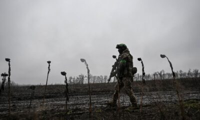 A serviceman of the National Police Special Purpose Battalion along the frontline near the town of Pokrovsk in Donetsk. Pic: Reuters